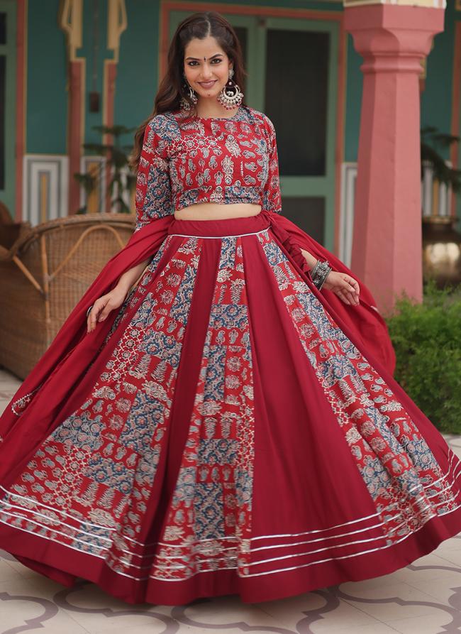 Rayon  Red Navratri Wear Printed Readymade Lehenga Choli